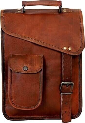 Borsa a tracolla da uomo vintage in vera pelle marrone messenger per laptop... - Foto 4 di 5