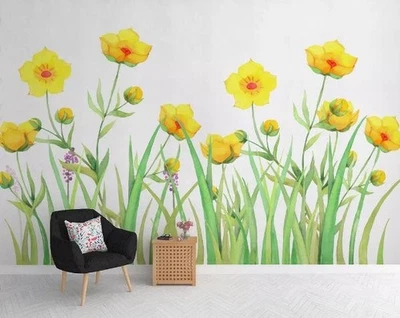 3D Yellow Flowers Floral Watercolor Wall Murals Wallpaper Murals Wall Sticker - Image 1 of 4