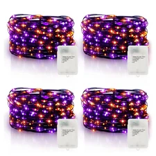 Purple Orange Halloween Timer Fairy Lights Battery Operated 4 Pack 16.4Ft 50 ...