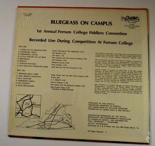BLUEGRASS on Campus 1st Ferrum College Fiddlers Convention Outlet LP - Picture 2 of 2