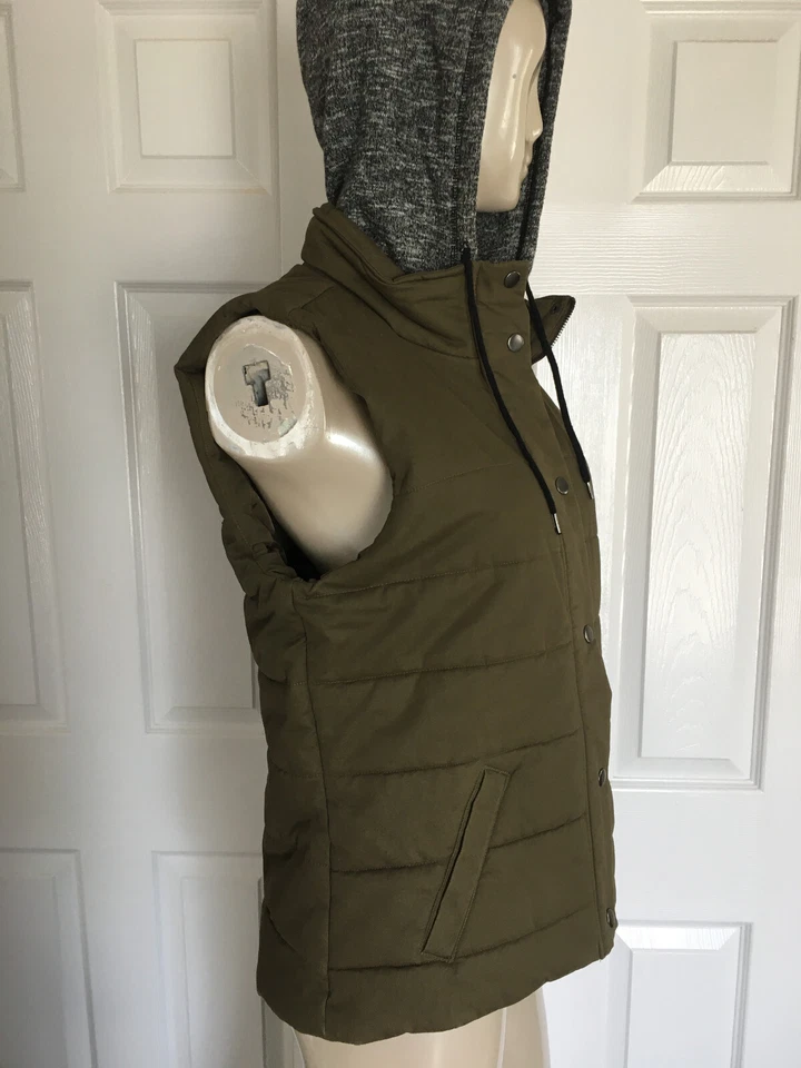 Chaleco Love Tree con capucha para mujer talla Cierre de cremallera y botones verde militar L Foto 3 de 4