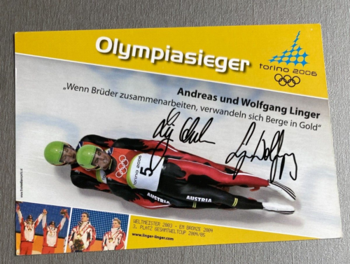 ANDREAS & WOLFGANG LINGER 2x mistrz olimpijski saneczkarki podpisana karta z autografem 10x15 - Zdjęcie 1 z 1