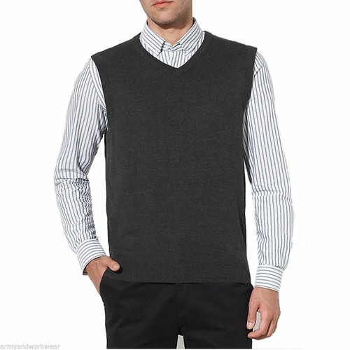 Mens Plain Sleeveless V Neck Jumper 