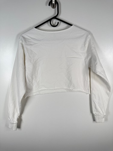 Brandy Melville Women Pullover Cropped Long Sleeve Top White Sz One Size 17.5x16 - 第 7/7 張圖片