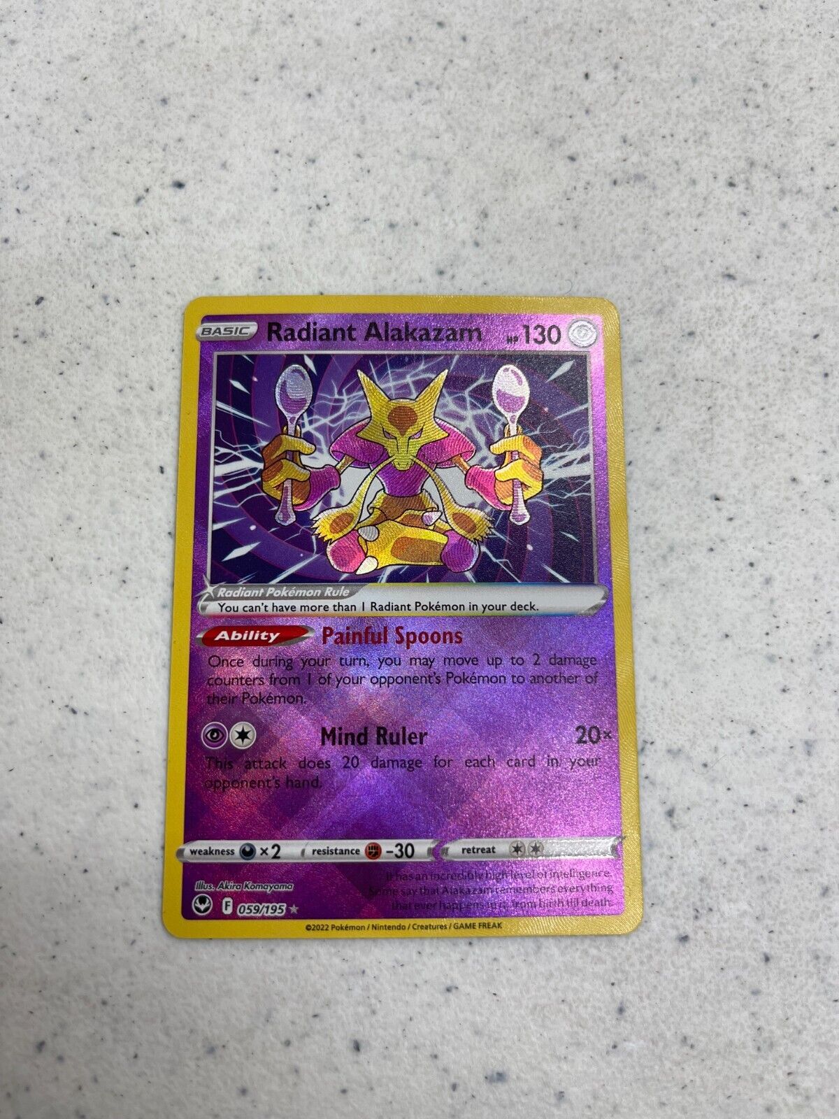 Error/Miscut Radiant Alakazam Pokemon Silver Tempest for Sale in