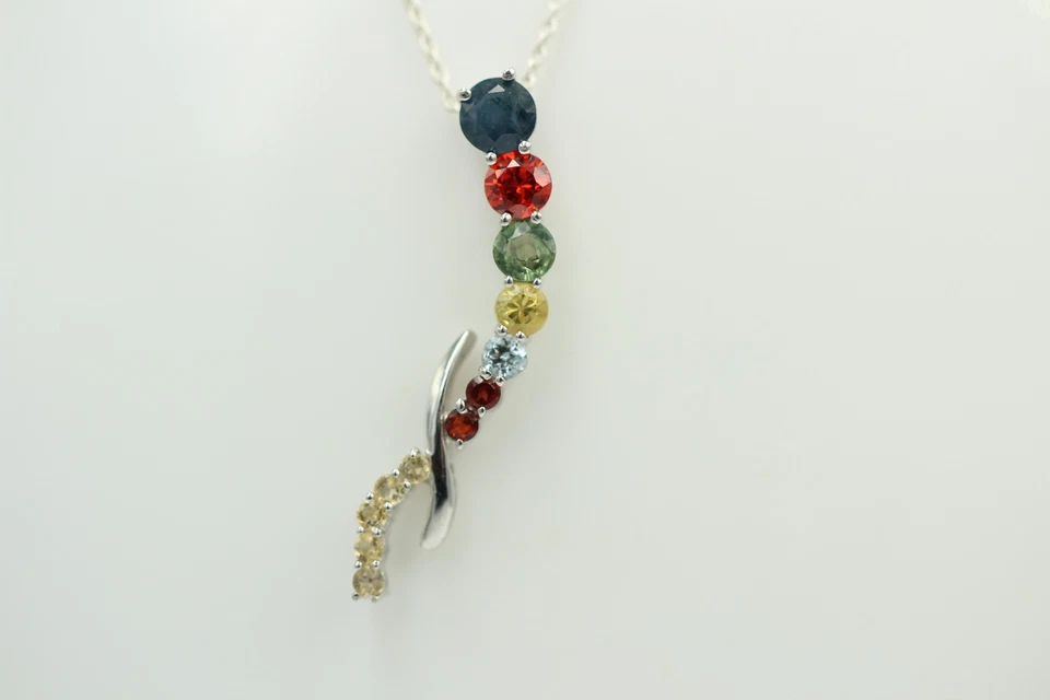 Raro 2,04 Carati Zaffiro,Topazio,Granato,Citrino Rimorchio, Multi, 925 Silber - Immagine 2 di 4