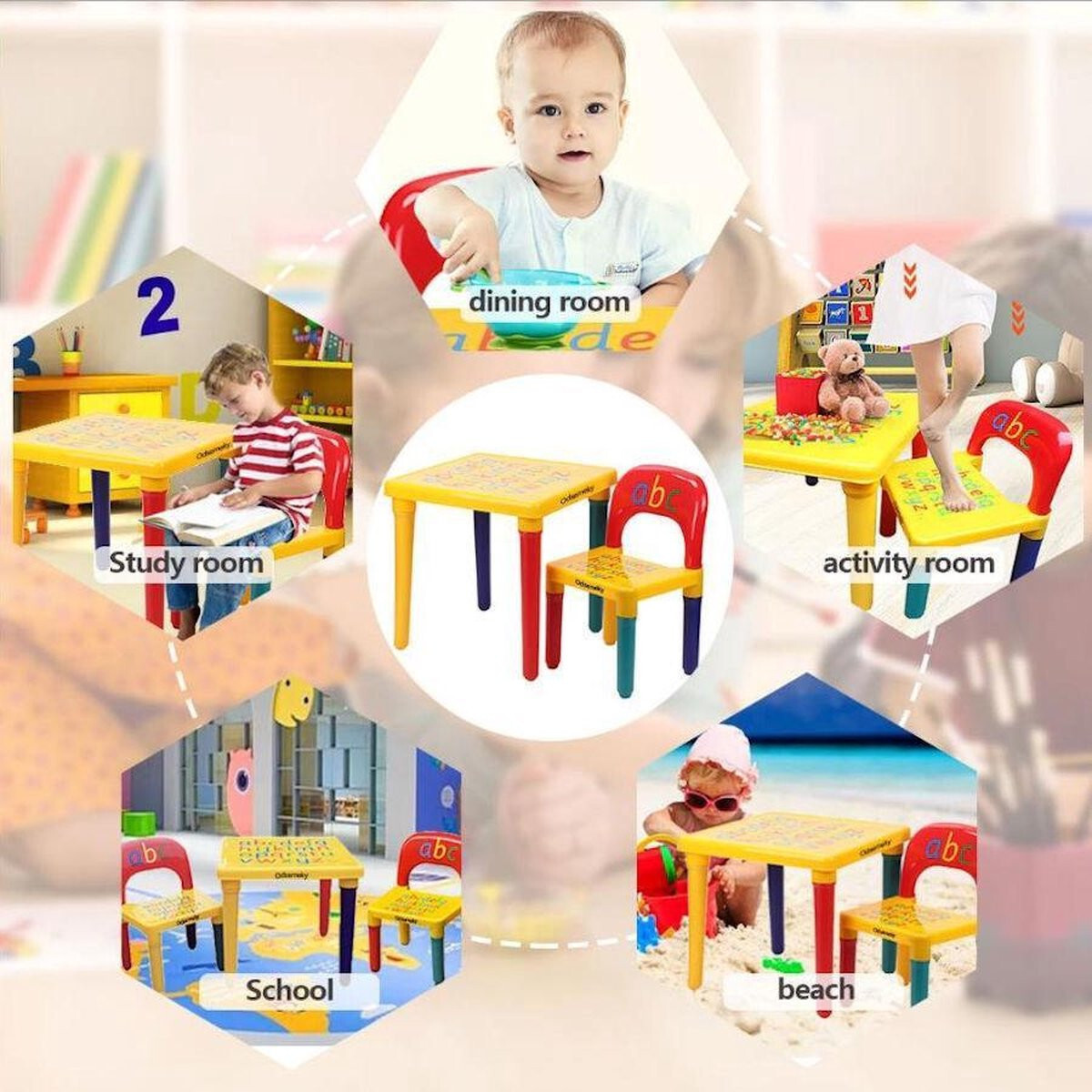 Kids Table and Chair Set ABC Alphabet Childrens Plastic Toddlers