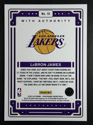2023-24 Panini Photogenic Lebron James With Authority | eBay