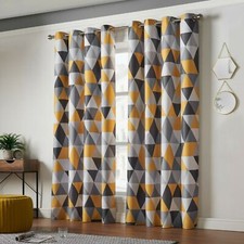 MALMO Geometric Woven Lined Blockout Ready Made Eyelet RingTop Curtains 2 Colour