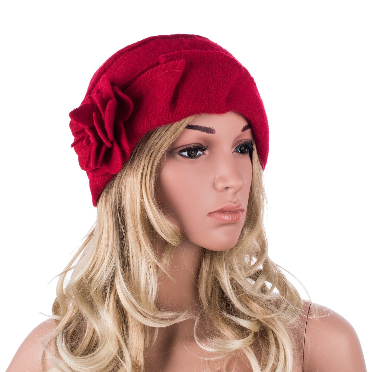 1785 Solid Color 1920s Womens 100% Wool Flower Winter Bucket Cap Beret Hat Solid Color 1920s Womens 100% Wool Flower Winter Bucket Cap  main image 2
