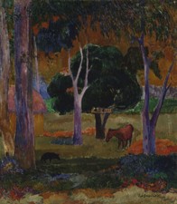 Paul Gauguin - Landscape with a Pig and a Horse Fine Art Print on Canvas 36"