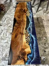 Handmade Blue Resin Ocean Weaves Epoxy Dining Table Top for Home, Coffee Table
