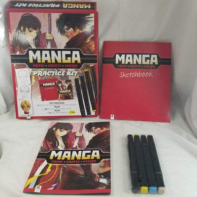 Manga Practice Kit Draw Create & Design Markers Instructional Book & Sketchbook