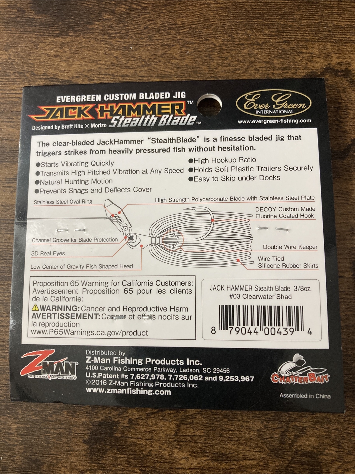 Z-MAN CHATTERBAIT JACK HAMMER SB 3/8OZ CBSB38-03 CL WATER SHAD BN2301 - Image 2