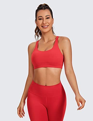 Women's Strappy Sports Bras Fitness Workout Padded Yoga Bra Medium Crimson - Picture 5 of 5