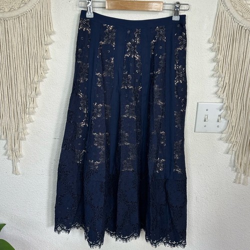 Foxiedox Chic Navy Lace Midi Skirt small NEW