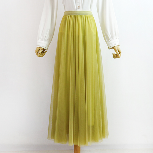 Damen Lang Tüllrock Hohe Taille Mehrlagig Tutu Schier Netz Plissiert Swing Party - Bild 46 von 46