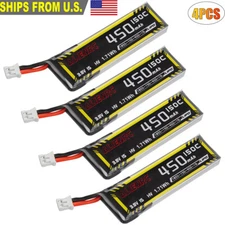 4pcs Battery 1S HV 3.8V 450mAH 150C with JST Plug for Tinyhawk and Microflyer US