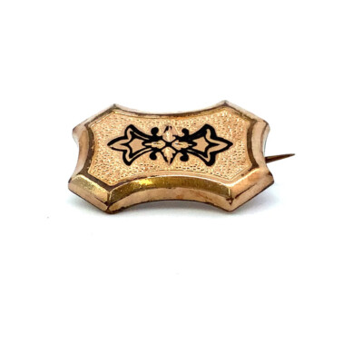 Antique Gold Filled Victorian Art Deco Carved Enamel Talle De Epernage Brooch