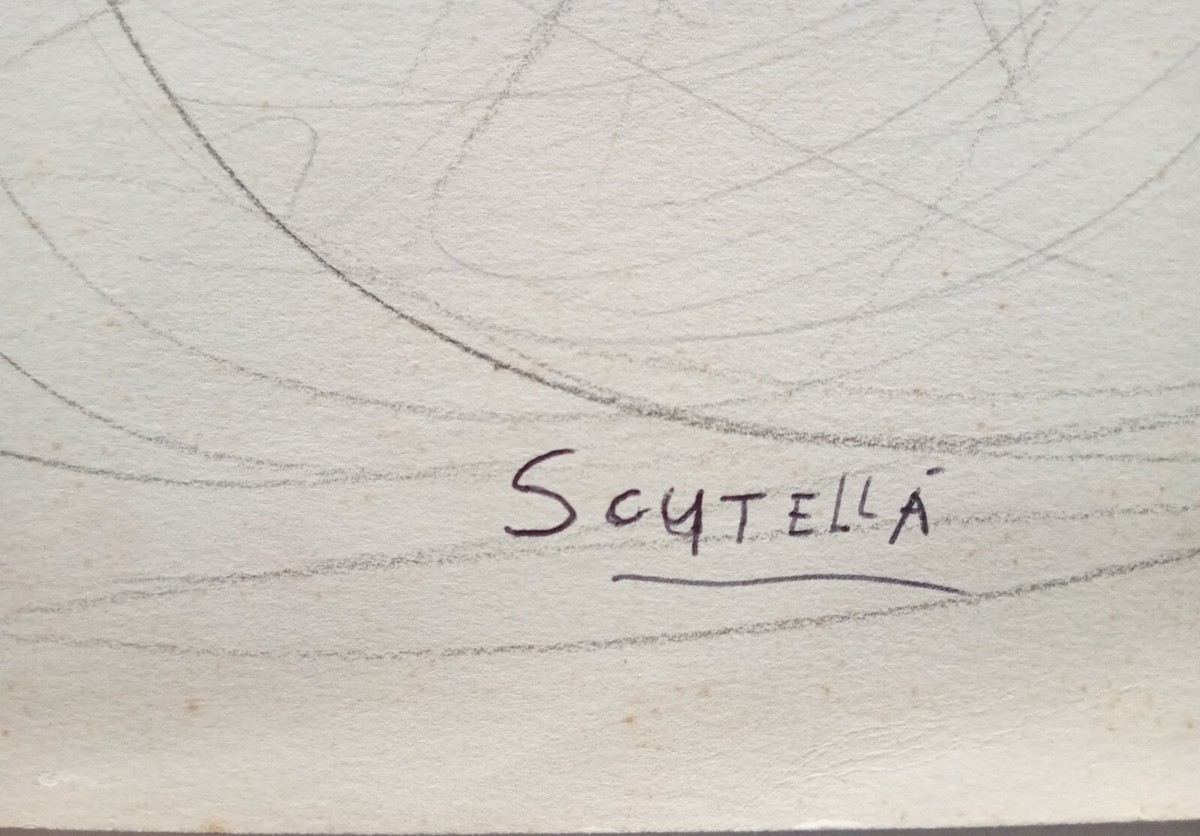 Saverio Scutellà Due cavalli e donna nuda con festone Disegno