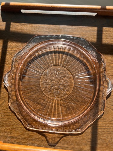 Anchor Hocking MAYFAIR/OPEN ROSE PINK Depression Glass *11" CAKE PLATE W HANDLES - Picture 3 of 4