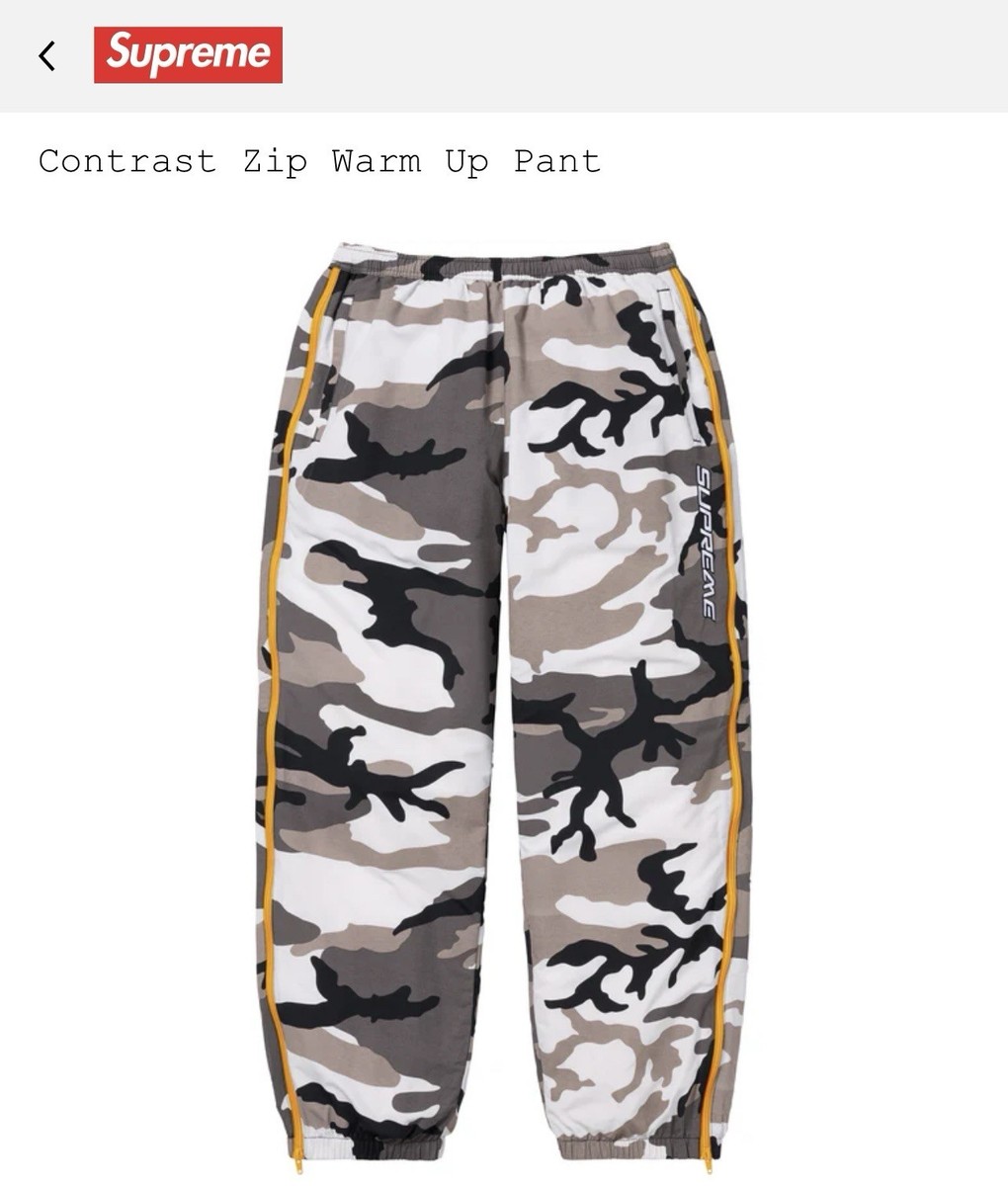 New Supreme Contrast Zip Warm Up Pant Snow Camo Size L | eBay New Supreme Contrast Zip Warm Up Pant Snow Camo Size L | eBay