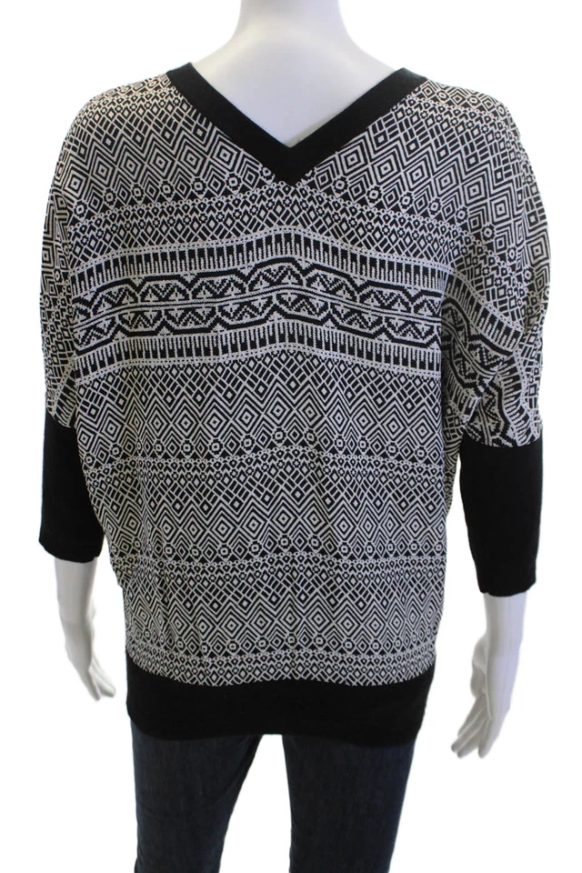 Suéter Pulôver Feminino Derek Lam Preto Asteca Geométrico Decote V Tamanho M - Imagem 3 de 4