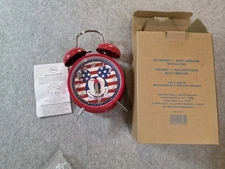 New open Box 2012 Red Mickey Mouse Americana Twin Bell Alarm Clock Collectible