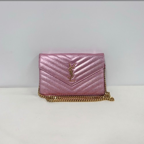 SAINT LAURENT Cassandra Crossbody Chain Wallet Shoulder YSL Pink