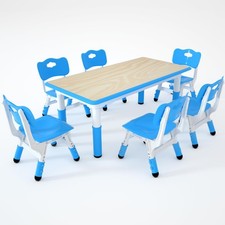Kids Table and 6 Chairs Set Height Adjustable Children Table Chair Toddlers...