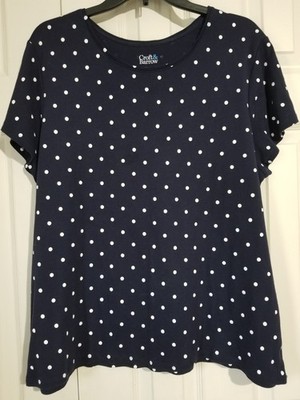 Croft & Barrow The Classic Tee Women Plus XXL 2XL Navy Blue Dots Short Sleeve