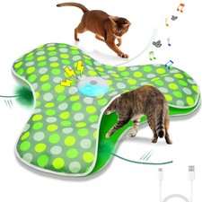 Interactive Cat Toy Hide Seek Motion Squeaky Mouse Feather USB Rechargeable