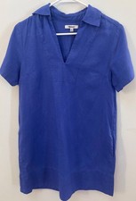 Madewell Womens XS Linen Short-Sleeve Dress Blue Collared Top