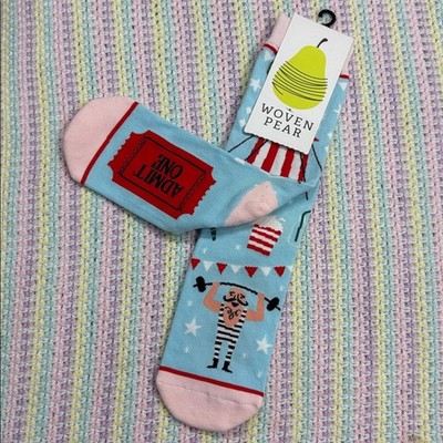 NWT Woven Pear Brand Circus ''Admit One'' Ticket Fun For Your Feet YAY Socks OS !
