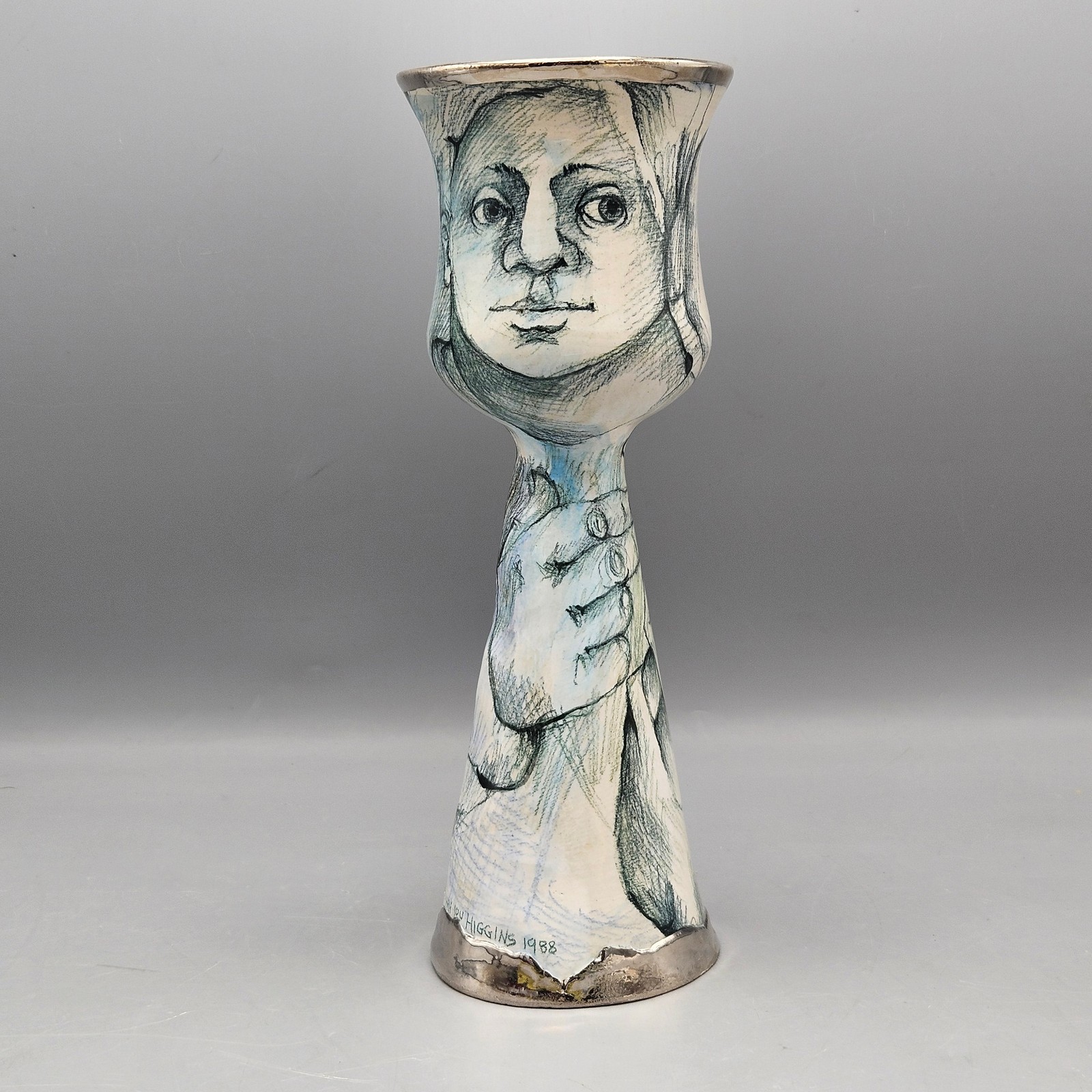 1988 Mary Lou Higgins Goblet with Silver Lustre