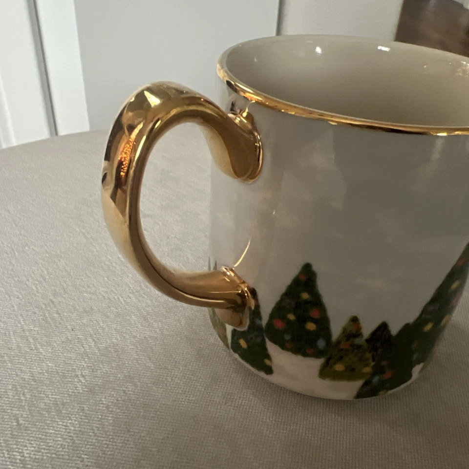 Taza de vacaciones Anthropologie Noel A Paris con adornos dorados 13 oz. 4"x3.5" Foto 4 de 4