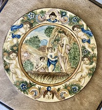 Assiette Faïence Décor Renaissance Italienne Scène Bucolique Majolique XIXème
