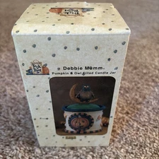 Vintage Debbie Mumm 2001 Trick or Treat Halloween Pumpkin & Owl Candle Jar 70166