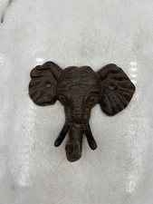 Elephant Head Cast Iron Wall Hook Rustic Animal Decor Coat Towel Key Hanger