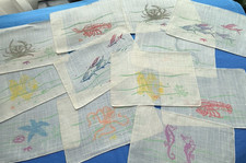 Vintage Cocktail Napkins Set 12 Sea Life Fish Lobster Seahorse Octopus Starfish