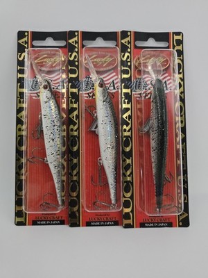 3x Lucky Craft Deep Lighting Pointer 110DD Jerkbait Lot In Crack Black Color 