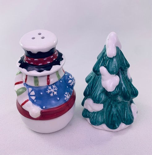 Pupazzo di neve natalizio e albero sale e pepe shaker, ceramica vacanze invernali - Foto 4 di 11