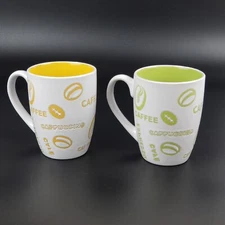 Home Basics Espresso Cappuccino Coffee 10oz Mugs Set of 2 Gold & Green