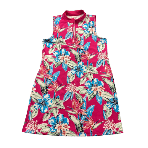 Tommy Bahama Golf Dress Size L Floral Tropical Sleeveless 1/4 Zip Pockets