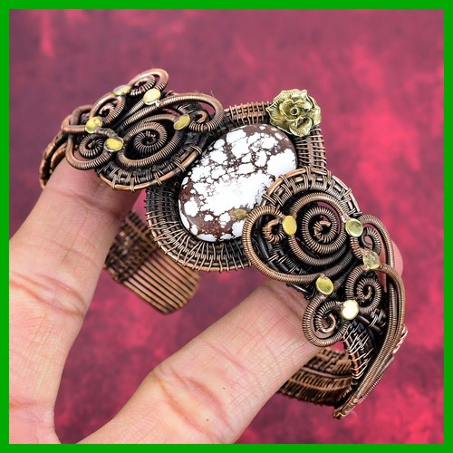 Muttertagsangebot Kupfer Natur Wildpferd Magnesit Art Deco Blume Neu Armreif - Bild 3 von 6