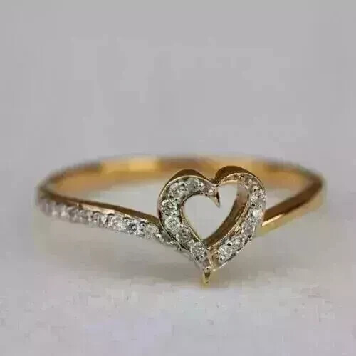 2.5Ct Round Cut Real Moissanite Women's Heart Ring 14k Yellow Gold Plated - Picture 8 of 10
