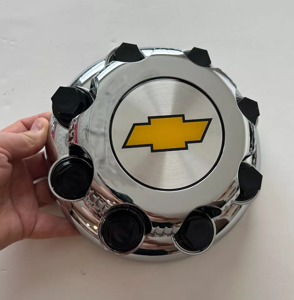 1件装金色镀铬车轮中心盖适用于雪佛兰卡车 Van 8 LUG — 第 3/4 张图片