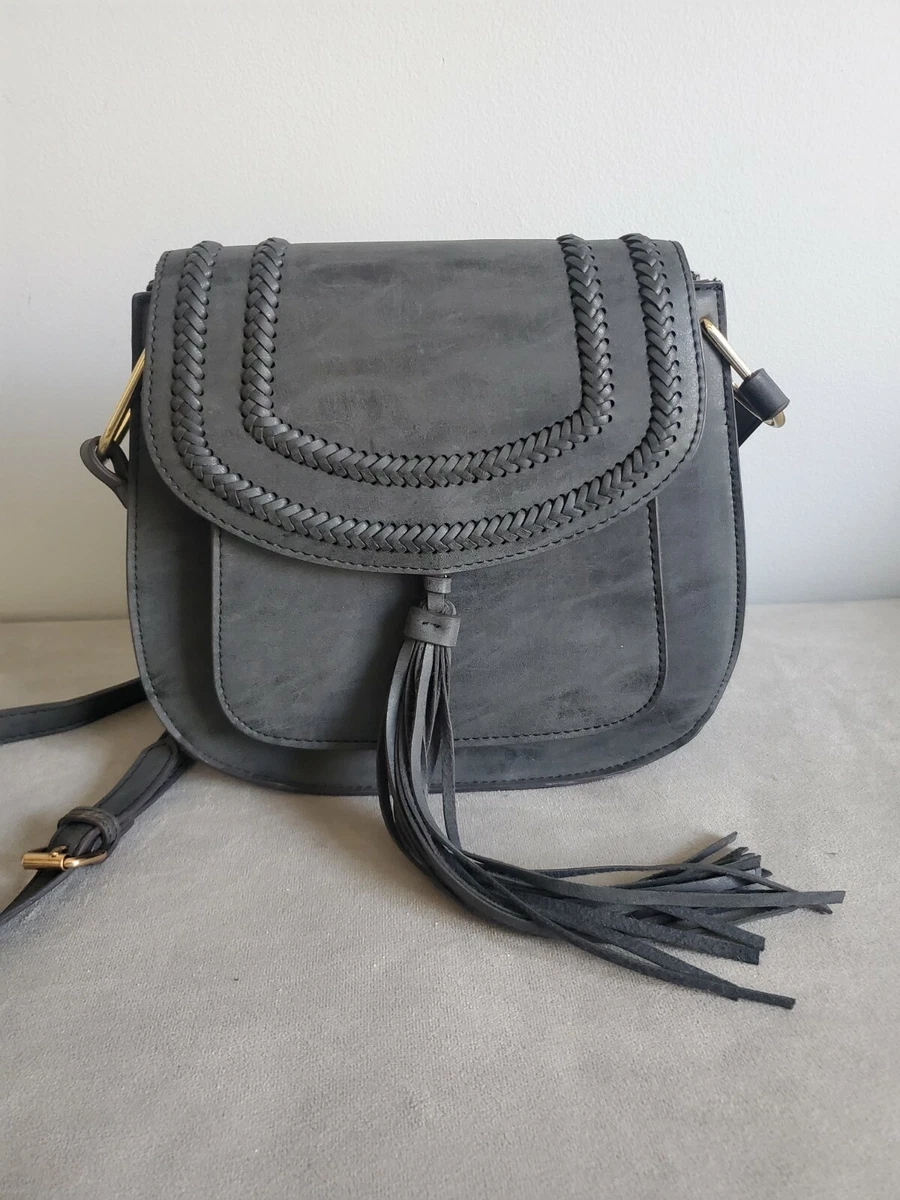 FRANCO SARTO CROSSBODY BAG REX SADDLE TINSEL FRINGE Gray vegan eBay
