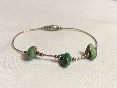 "Brazalete de 7"" con cuentas de plata líquida 925 turquesa y plata de ley corte con volantes" - Imagen 6 de 9
