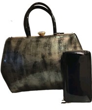Handbag Patent Silver And Black Gorgeous Comes With Wallet 
